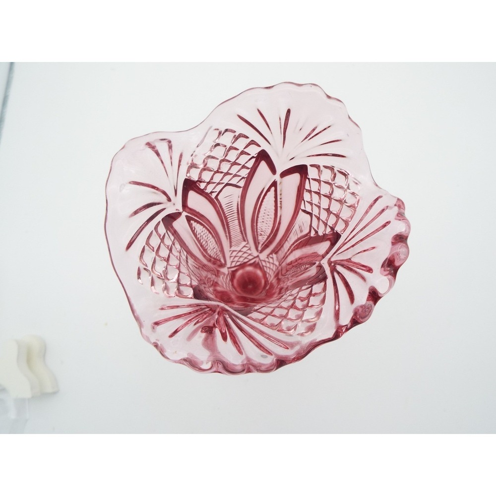 #55 - Viking Dalzell Pink Vase 10" Ruffled Rim Diamond Pattern Hand Made USA - Picture 6 of 8